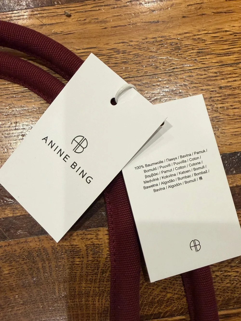 ANINE BING Leo Collegiate Canvas Tote – Burgundy – NWT